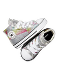 Converse scarpa sneakers da bambina glitterata con laccio elastico e velcro A04739C argento-bianco