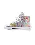 Converse glittery girl's sneaker shoe with elastic lace and velcro A04739C silver-white