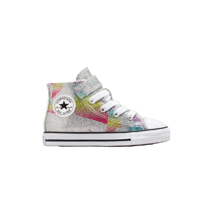 Converse scarpa sneakers da bambina glitterata con laccio elastico e velcro A04739C argento-bianco