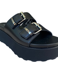 Cult women's slipper sandal with buckles and studs 3146 black