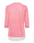 Fransa Women's knitted sweater with V-neck and 3/4 sleeves 20611398 1719301 camellia rose