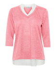 Fransa Women's knitted sweater with V-neck and 3/4 sleeves 20611398 1719301 camellia rose