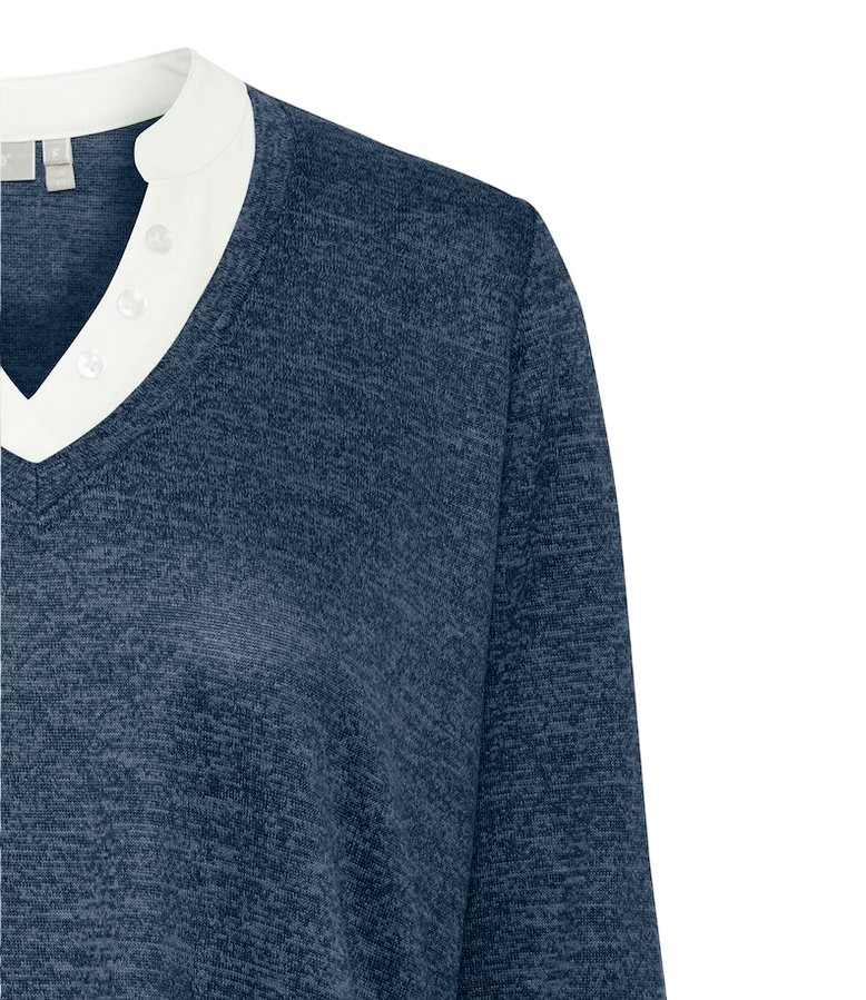 Fransa women&#39;s V-neck sweater with collar and bottom shirt Frrexan 20610799 1939231 blue