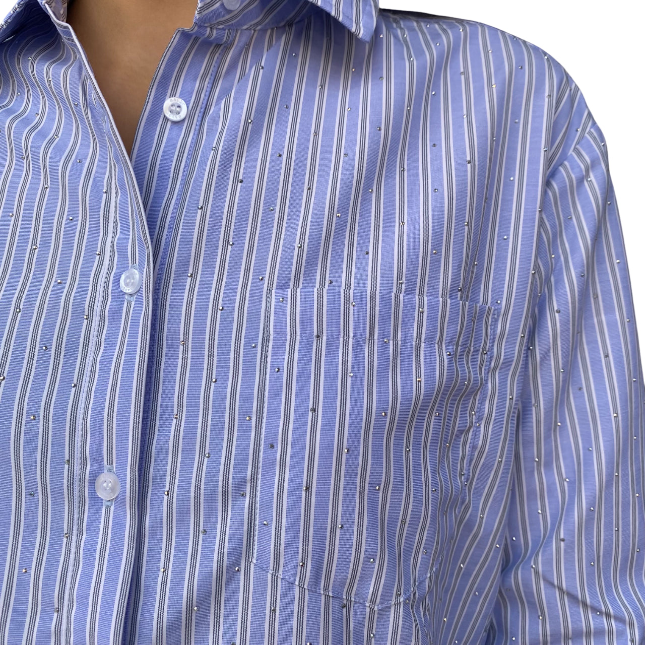 Gaudì Camicia Donna a Righe con Strass Celeste 521BD45001 - dettaglio
