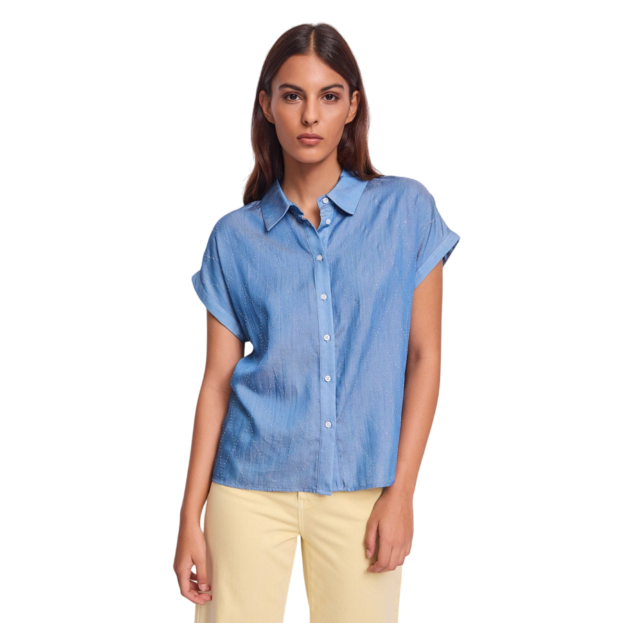 Gaudì Camicia manica corta da donna con fantasia rombi di strass 511BD45010 515017 blu