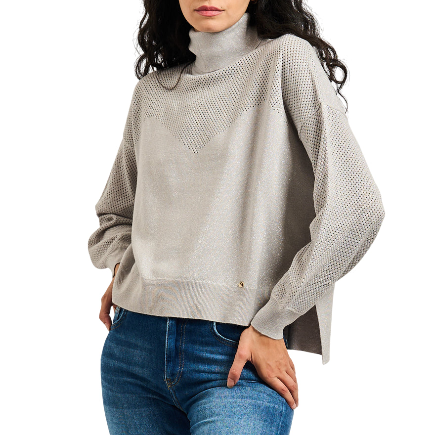Gaudì Maglia Dolcevita Donna Lurex Grigia 521BD53051 2212| Maglione scintillante - dettaglio