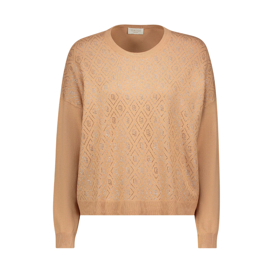 Gaudì Maglia Donna Beige con Logo Strass 521BD53003 | Maglione leggero 
