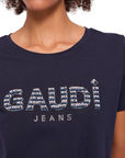 Gaudì maglietta manica corta da donna con scritta strass 511BD64021 3966 blu1