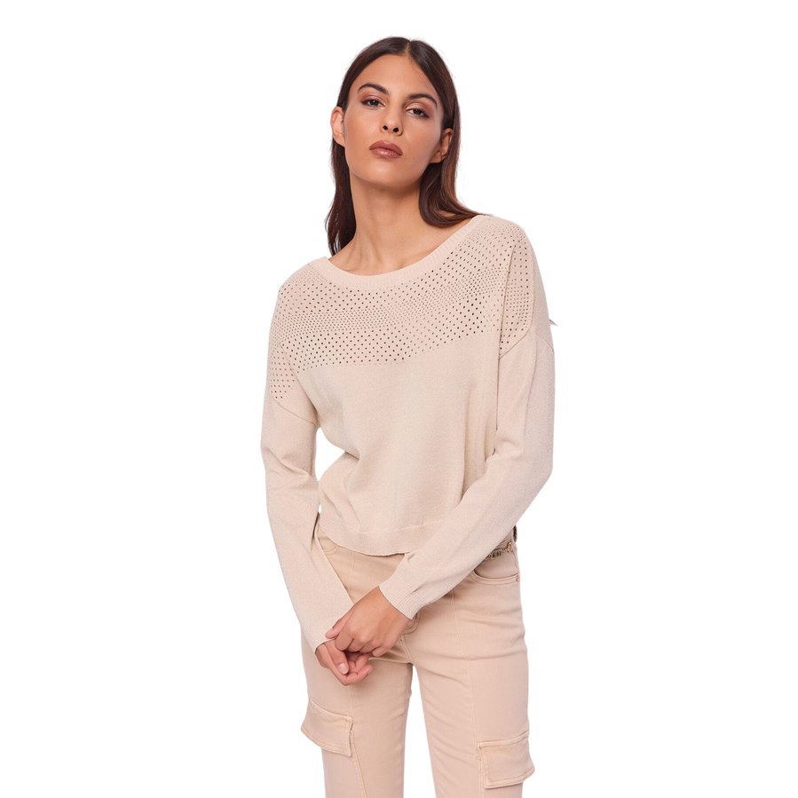 Gaudì maglioncino girocollo da donna traforato glitterato 511BD53021 3216 beige-oro