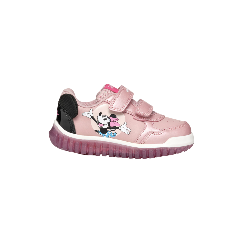 Geox scarpa da bambina con strappo e luci Minny Disney B4661B 0AJ02 C8179 rosa antico-nero