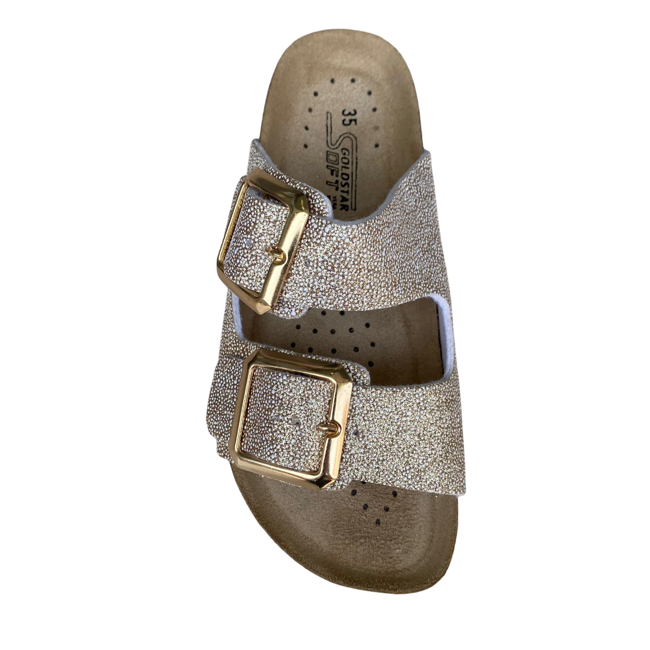 Goldstar ciabatta da donna sottopiede in pelle con 2 fasce glitterate e fibbia dorata GS4801QBK platino 3