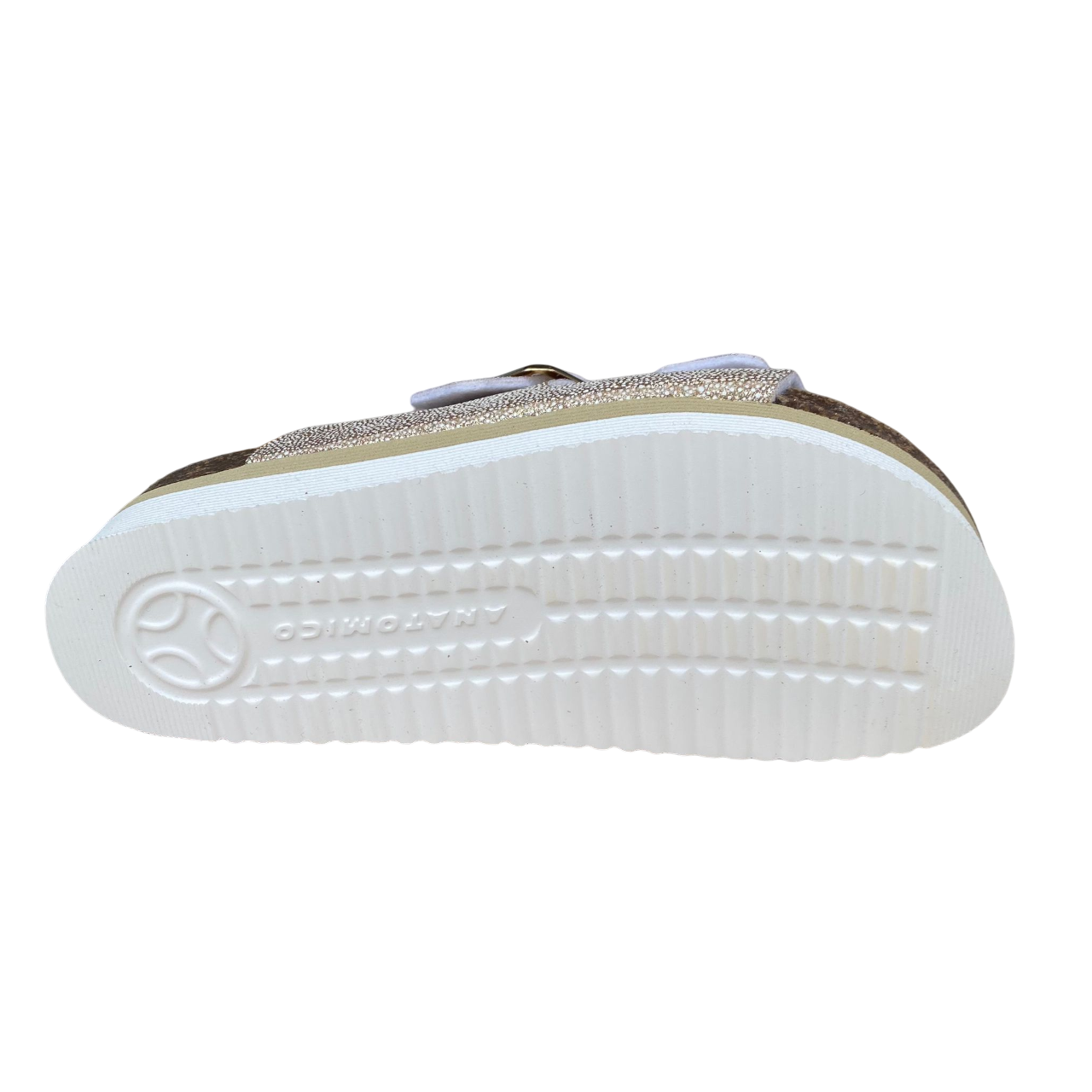 Goldstar ciabatta da donna sottopiede in pelle con 2 fasce glitterate e fibbia dorata GS4801QBK platino 4