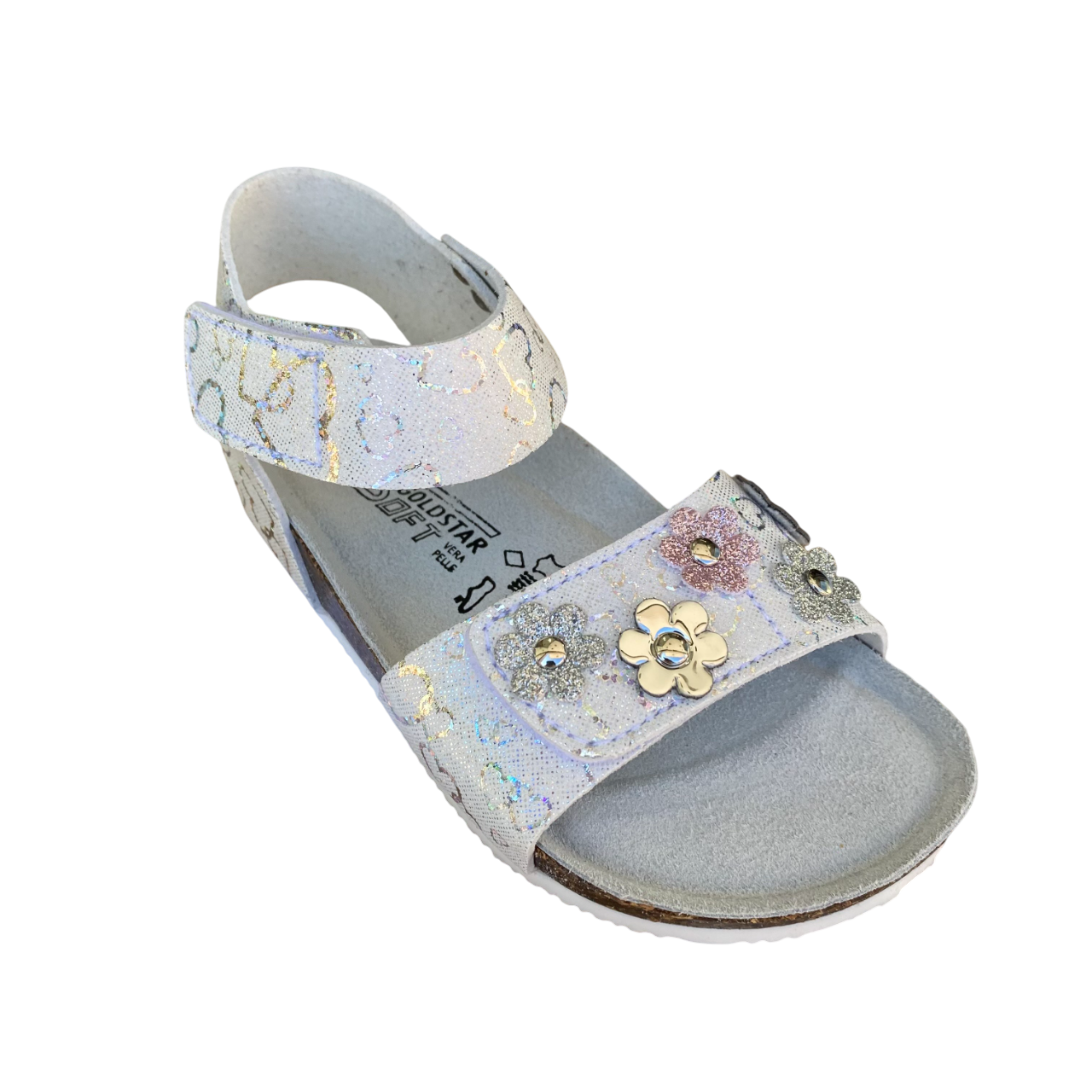 Goldstar sandalo da bambina con plantare ergonomico fasce regolabili con applicazione GS807FH bianco