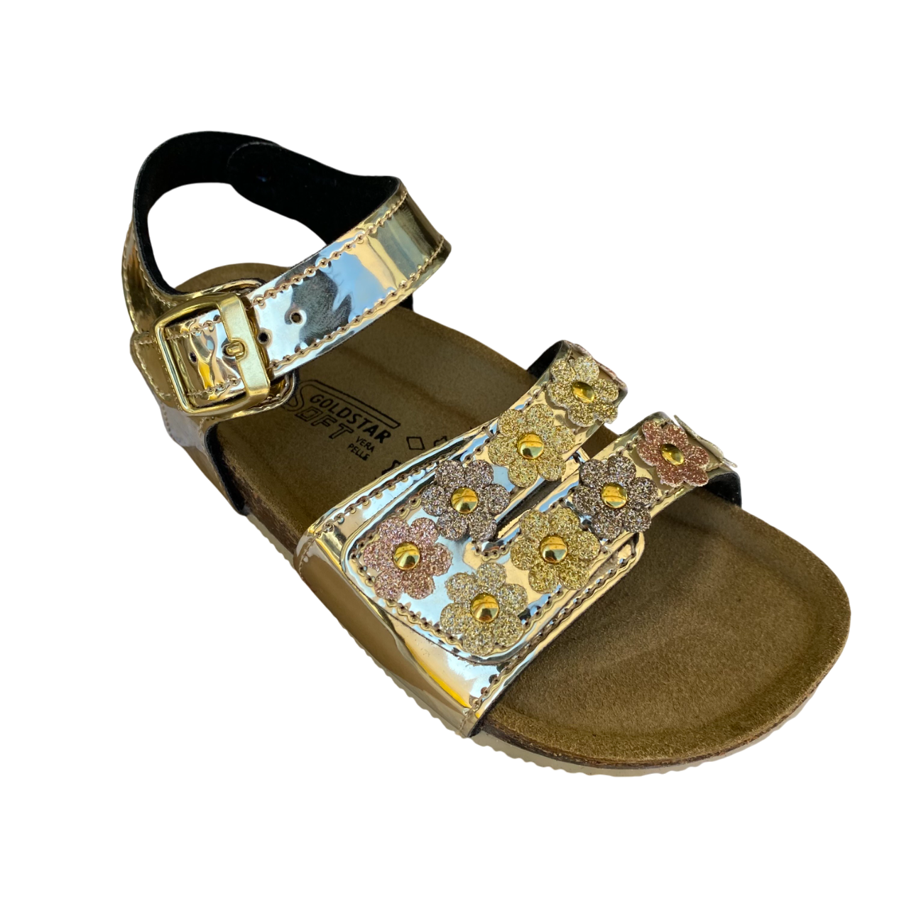 Goldstar sandalo da bambina con plantare ergonomico fasce regolabili con applicazione GS864F platino