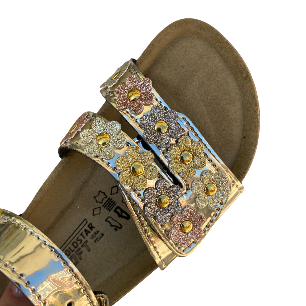 Goldstar sandalo da bambina con plantare ergonomico fasce regolabili con applicazione GS864F platino