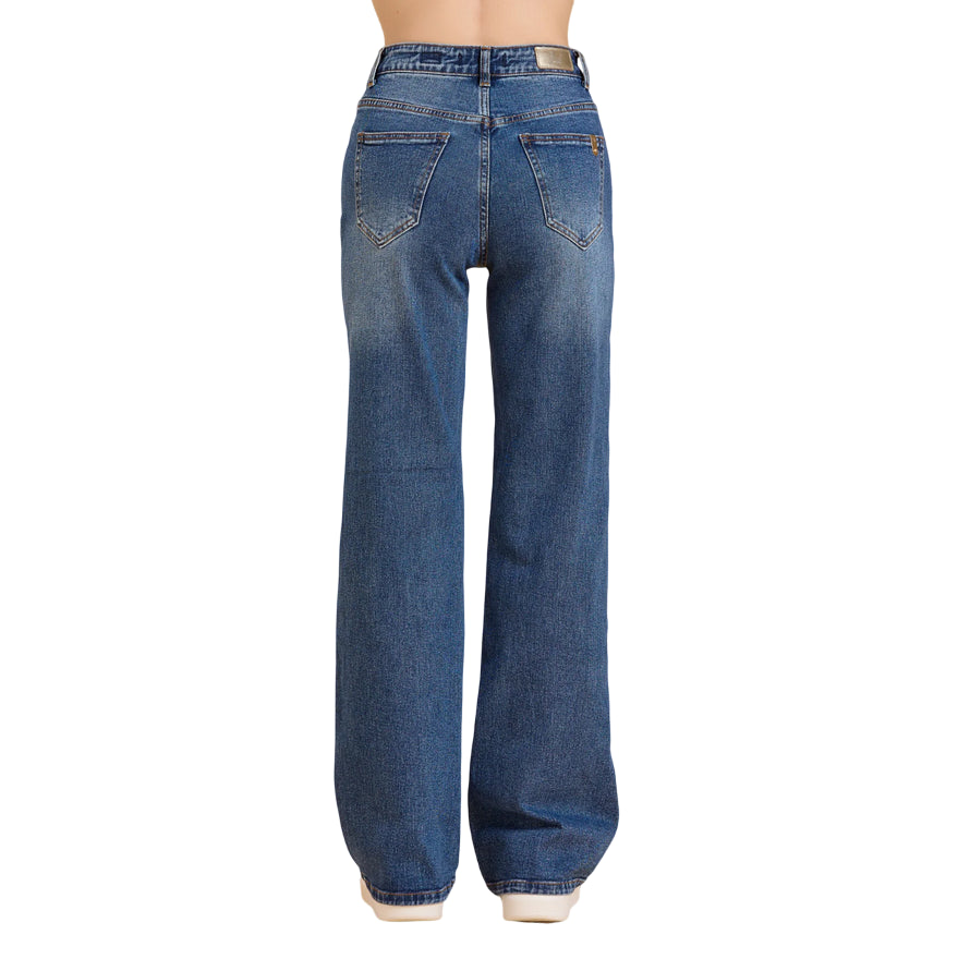 Griffai - Jeans Donna DGF5809 Blu Medio - Pantalone Flare a Palazzo - posteriore