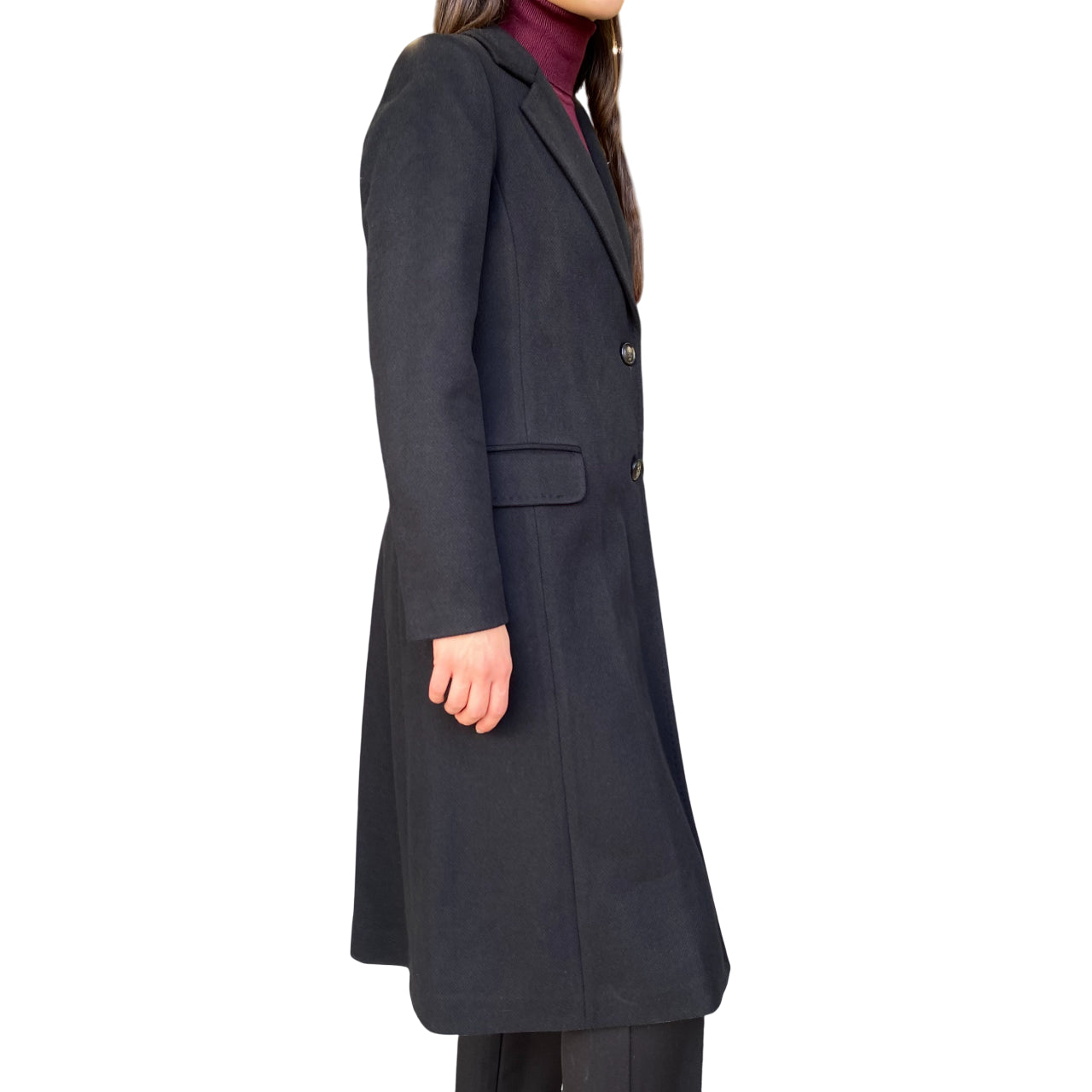 Griffai Cappotto Baronetto Lungo Donna DGF6051 Nero - laterale