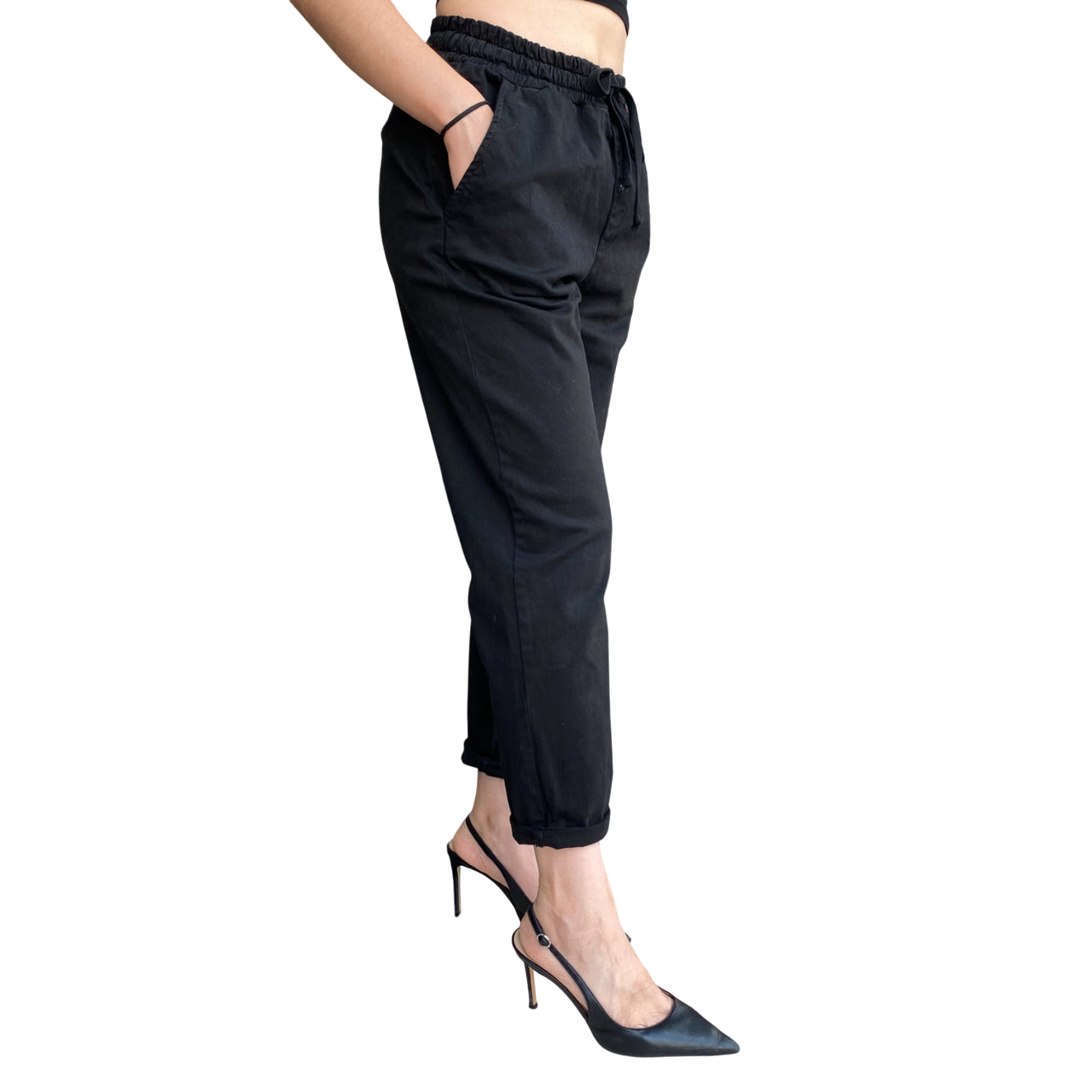 Griffai D6010: Pantalaccio in Gabardina Donna Nero - laterale