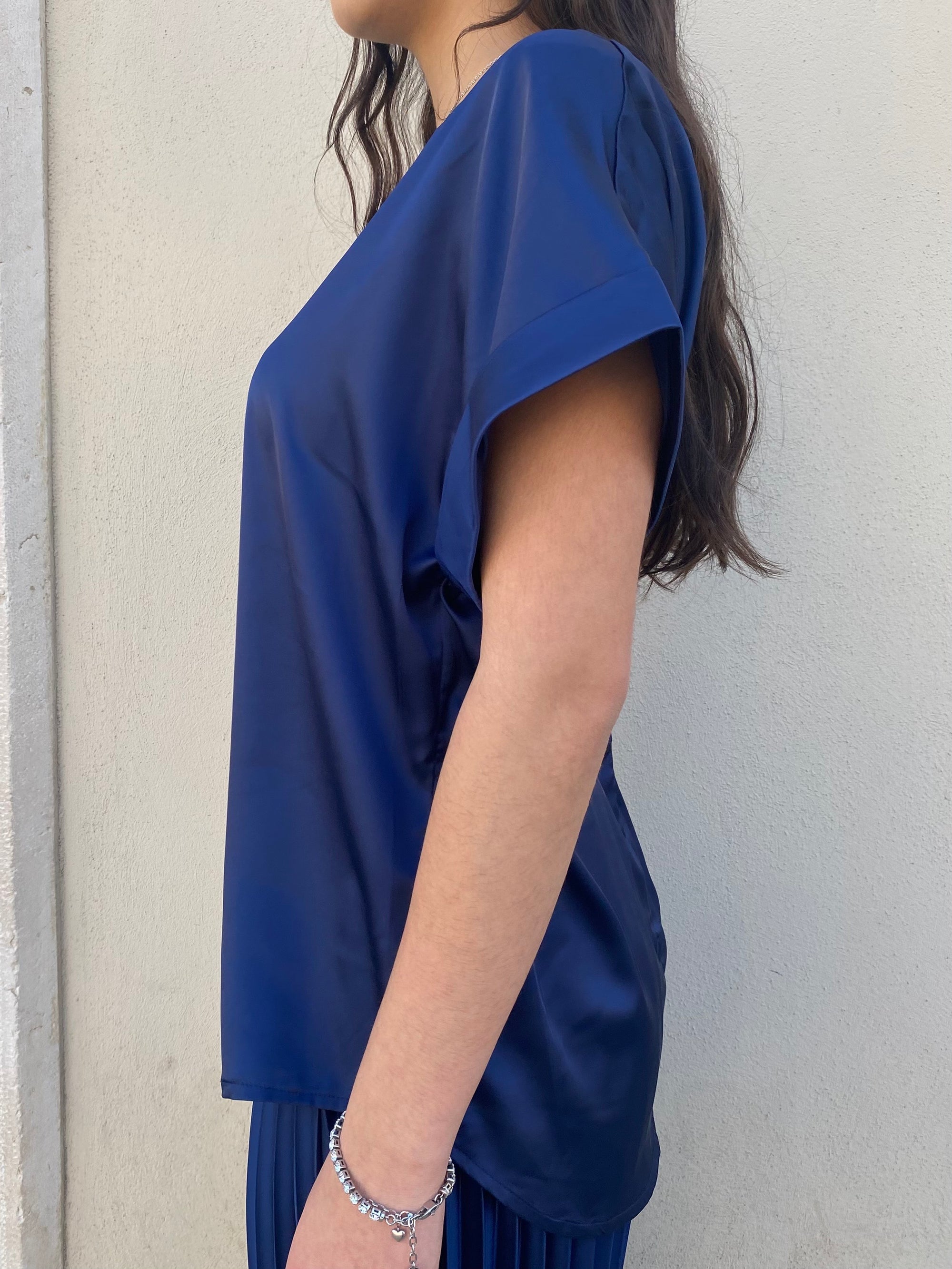 Griffai casacca manica corta da donna in raso DGP6687 blu