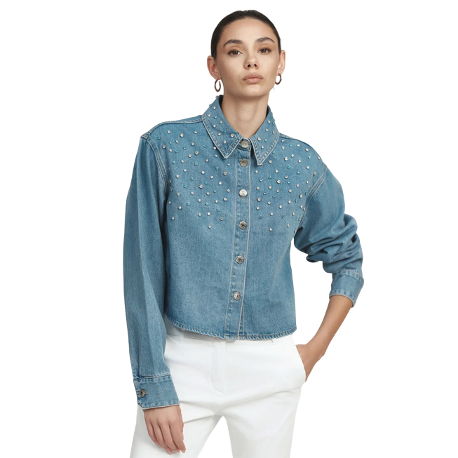 Griffai giubbino in jeans da donna con applicazioni strass DGP6190 denim