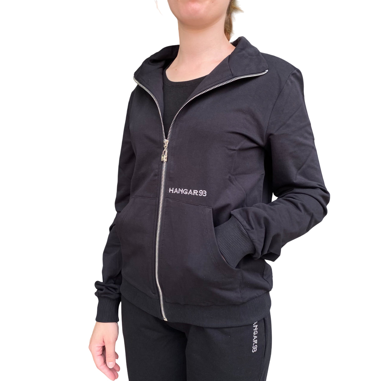 Hangar - Felpa Donna Z635DNRO01 Nera in Cotone Elasticizzato - laterale