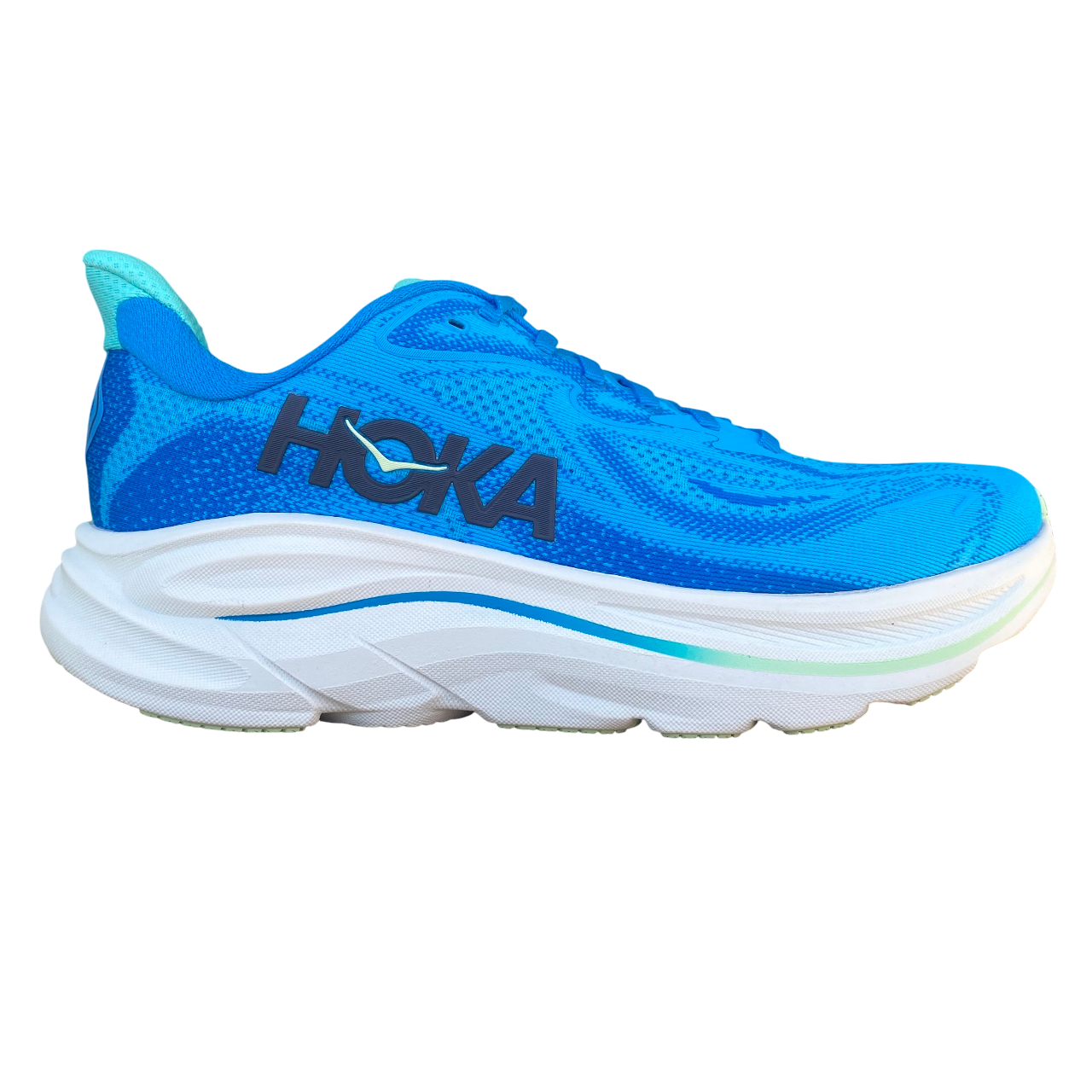 Scarpe da corsa Hoka One One Clifton 10 blu cielo per uomo, modello 1162030-HSK con ammortizzazione superiore e design leggero