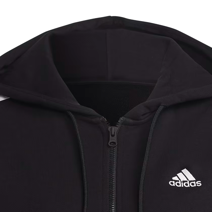 Adidas women&#39;s hooded sweatshirt with 3 stripes full zip in light cotton IC8769 black
