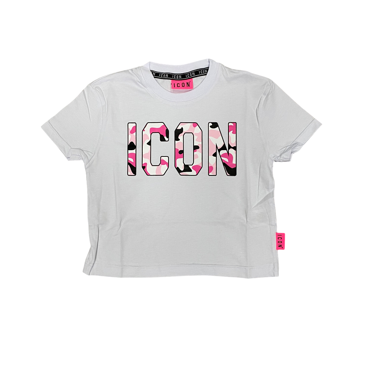 Icon maglietta manica corta da ragazza con logo camu IGKSS00528 bianco-rosa