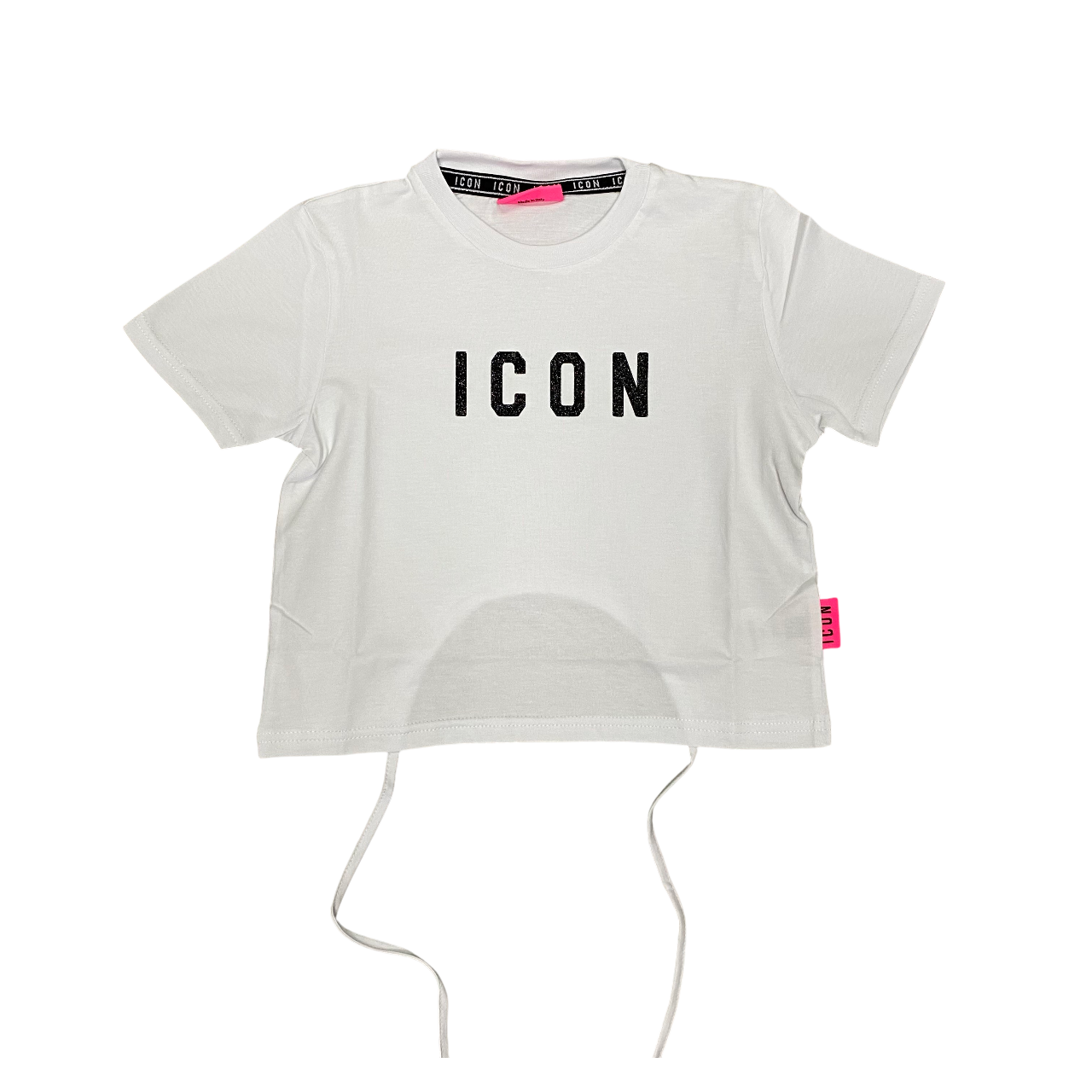 Icon maglietta manica corta da ragazza con logo glitter IGKSS00538 1000 bianco-nero