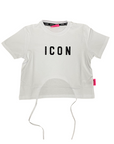 Icon maglietta manica corta da ragazza con logo glitter IGKSS00538 1000 bianco-nero