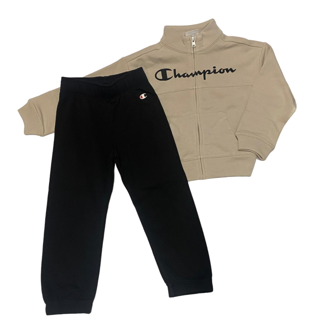 Champion tuta sportiva per la scuola da ragazza con felpa a cerniera intera 404837 ES057 beige-nero