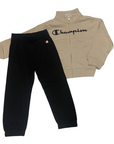 Champion tuta sportiva per la scuola da ragazza con felpa a cerniera intera 404837 ES057 beige-nero