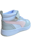 Puma girl's high shoe with lace and strap Rebound V6 AC+PS 393832-04 white-pink-grey