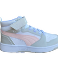 Puma girl's high shoe with lace and strap Rebound V6 AC+PS 393832-04 white-pink-grey