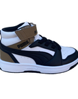Puma boys' high shoe with lace and strap Rebound V6 AC+PS 393832-08 white-black-chocolate
