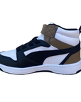 Puma scarpa alta da ragazzi con laccio e strappo Rebound V6 AC+PS 393832-08 bianco-nero-cioccolato