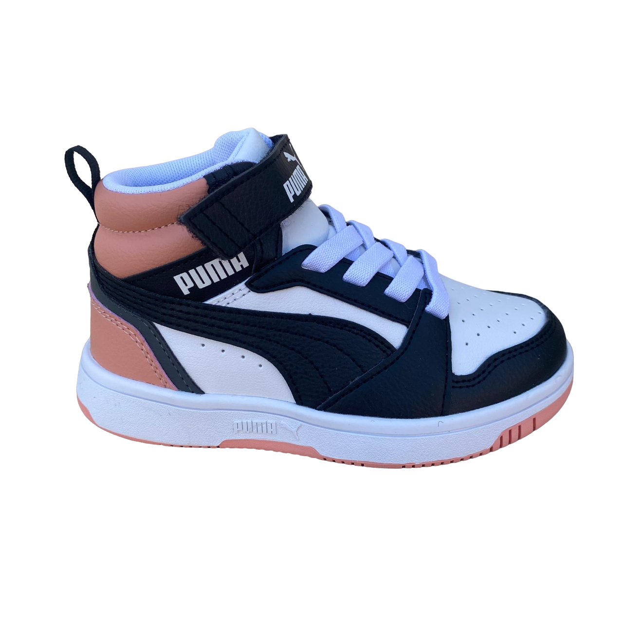 Puma scarpa alta da ragazze con laccio e strappo Rebound V6 AC+PS 393832-07 bianco-nero-rosa