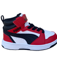 Puma scarpa alta da ragazzi con laccio e strappo Rebound V6 AC+PS 393832-03 bianco-nero-rosso