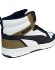 Puma Scarpa sneakers alta da ragazzo Rebound v6 Mid 393831 08 bianco-nero-cioccolato