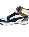 Puma Rebound v6 Mid boy's high sneaker shoe 393831 08 white-black-chocolate