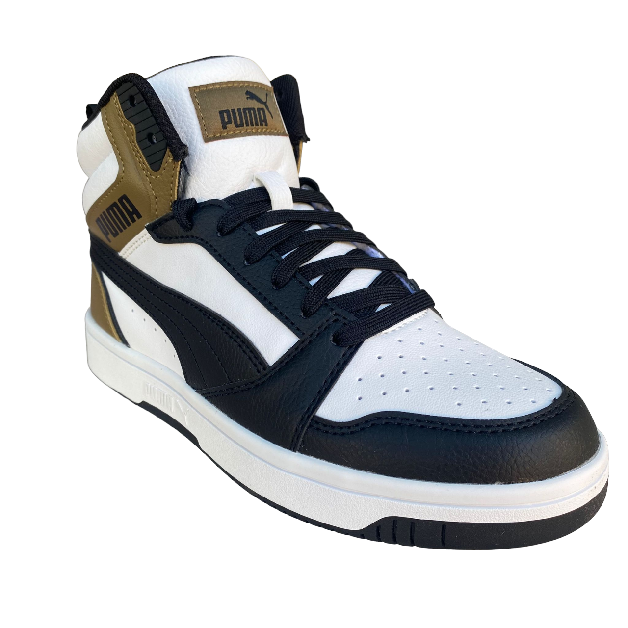 Puma Rebound v6 Mid boy&#39;s high sneaker shoe 393831 08 white-black-chocolate