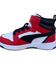 Puma boys' high shoe with lace and strap Rebound V6 AC+PS 393832-03 white-black-red