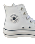 Converse scarpa sneakers alta in pelle con zeppa Chuck Taylor All Star 561676C bianco-nero
