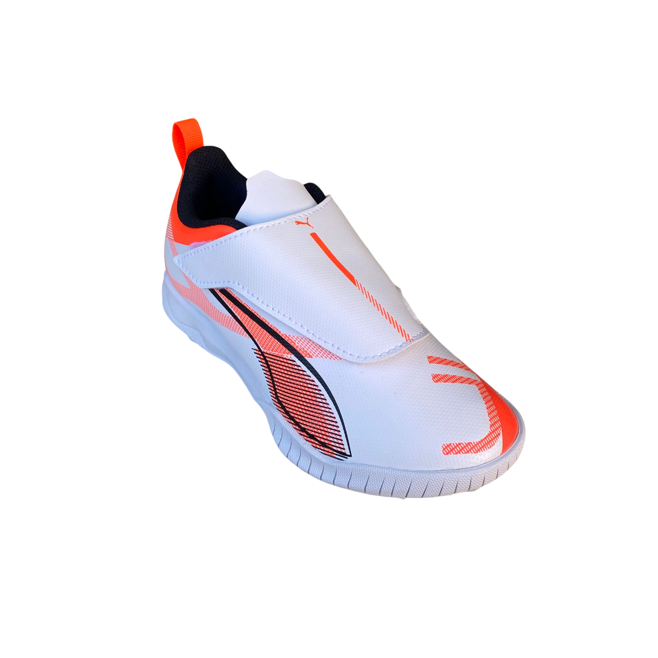 Puma scarpa da calcetto junior con velcro Ultra 5 Play TT 108335_01 bianco_nero_rosso brillante