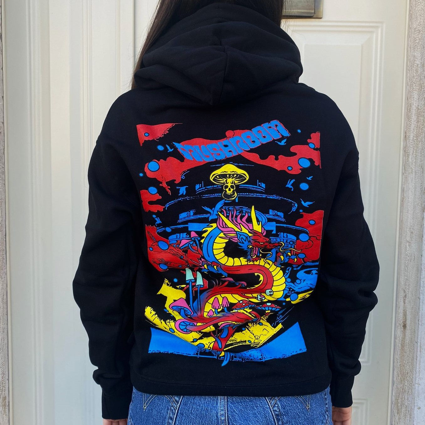 Mushroom men&#39;s hoodie with Dragon print 23023-01 black