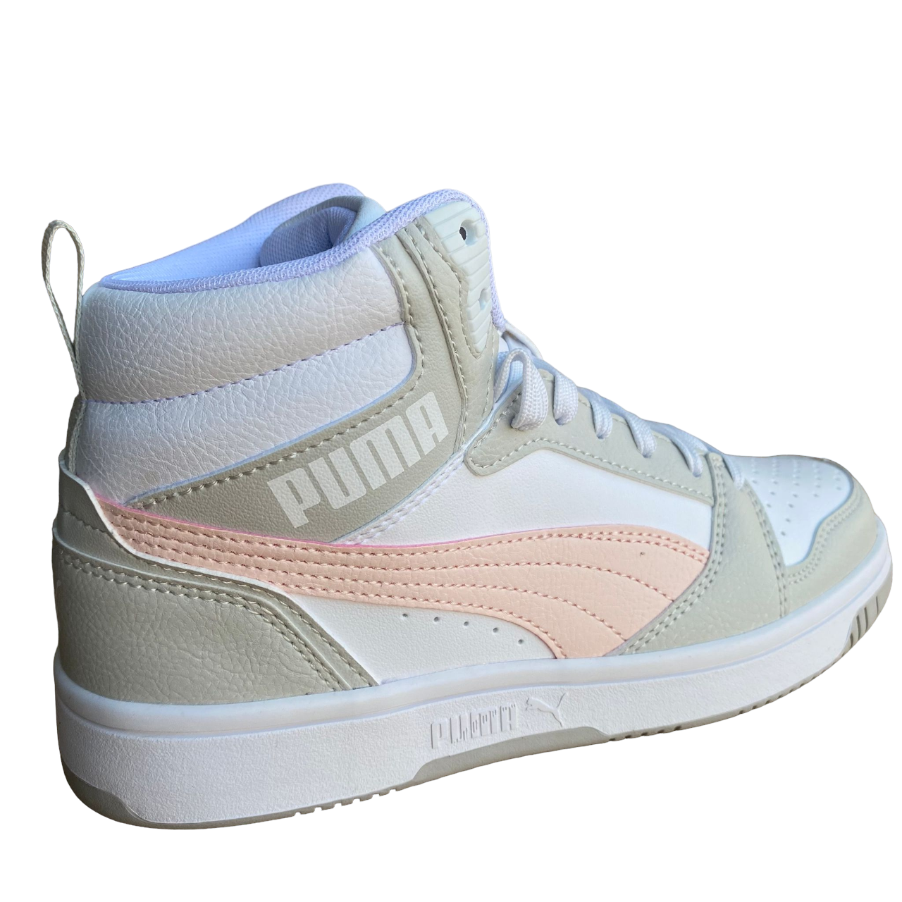 Puma Rebound v6 Mid girl&#39;s high sneaker shoe 393831 04 white-pink-grey