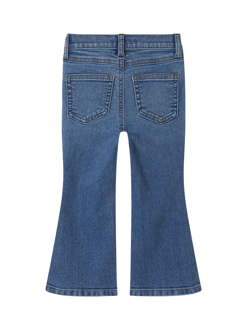 Jeans bambina Name It vista frontale con dettaglio chiusura bottone e tasche anteriori