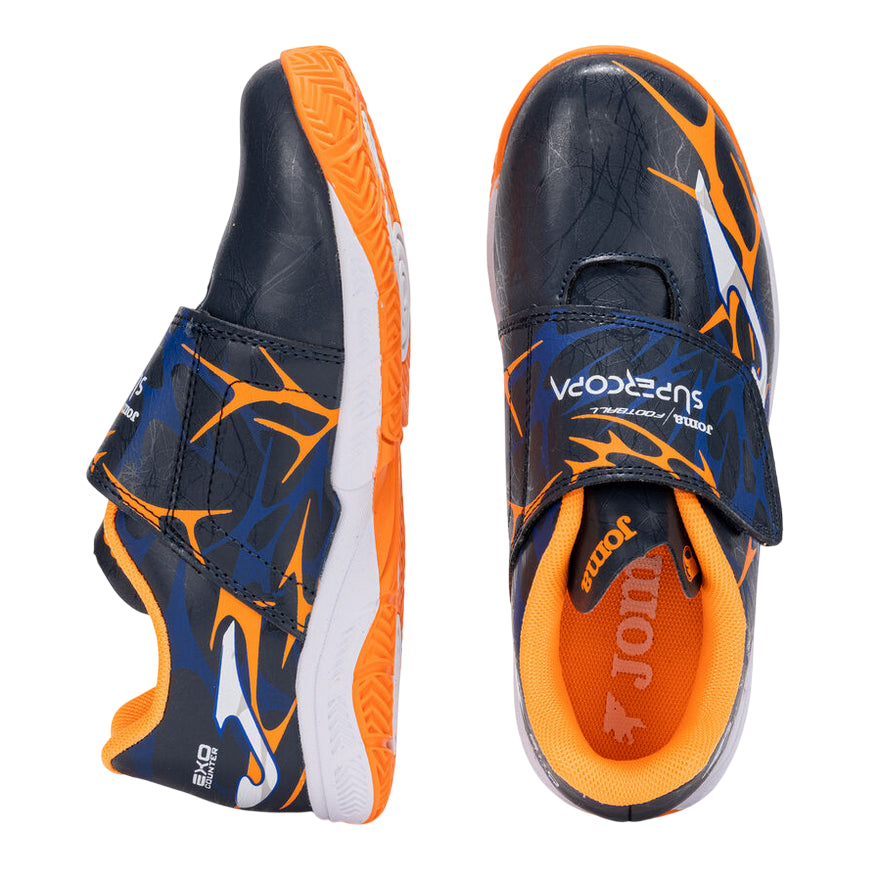 Joma - Scarpe Futsal Junior Super Copa Jr 25 Indoor Blu/Arancione - alto