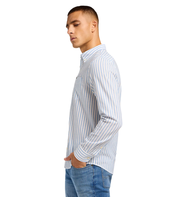 Lee long sleeve men&#39;s shirt with button neck 112349979 light blue white