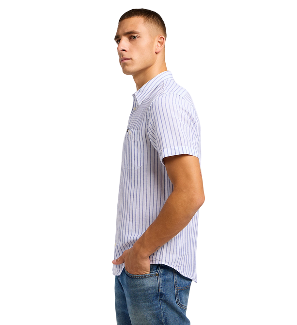 Lee striped men&#39;s short sleeve shirt 4112349347 blue